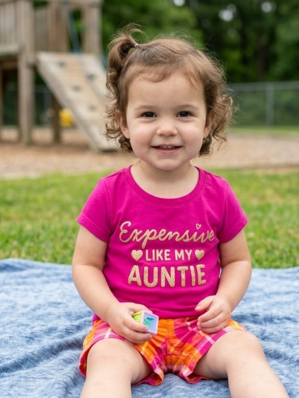 2T Pink Graphic Tee and Plaid Shorts Set
